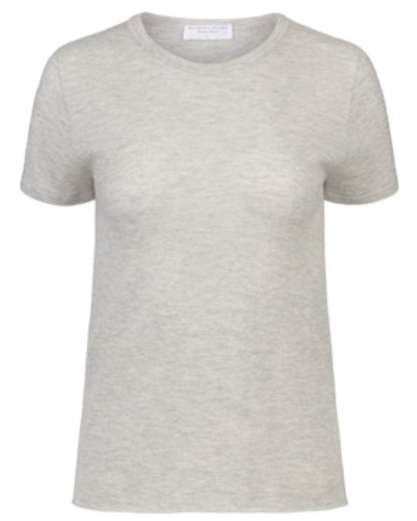 Majestic Filatures Short Sleeve Cashmere Crewneck Brume Chine grey cashmere on white background well heeled vt