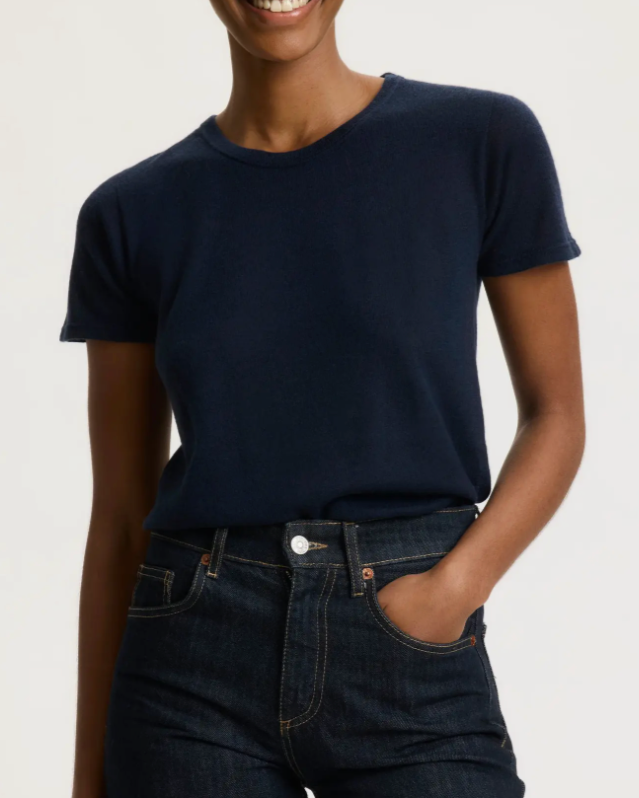 Short Sleeve Cashmere Crewneck | Marine
