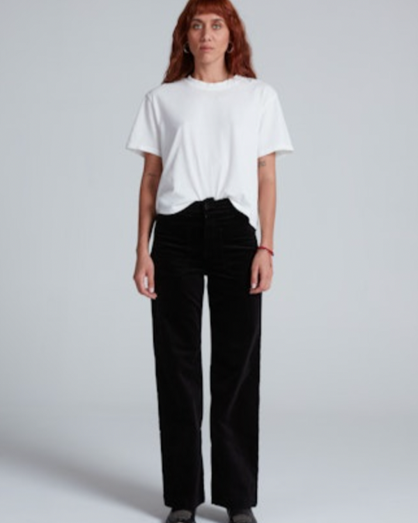 woman wearing Askk NY Sailor Pant in Black Velvet