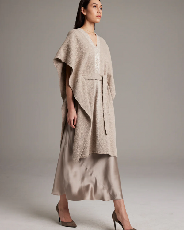 Estrella Kaftan in Textured Cotton | Taupe/Ivory