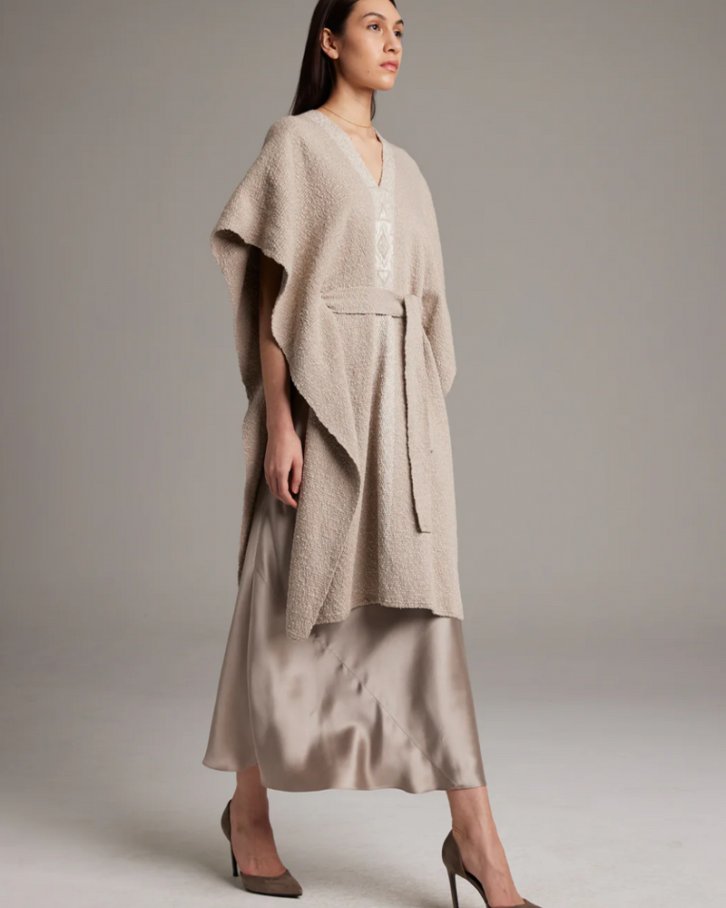 Estrella Kaftan in Textured Cotton | Taupe/Ivory