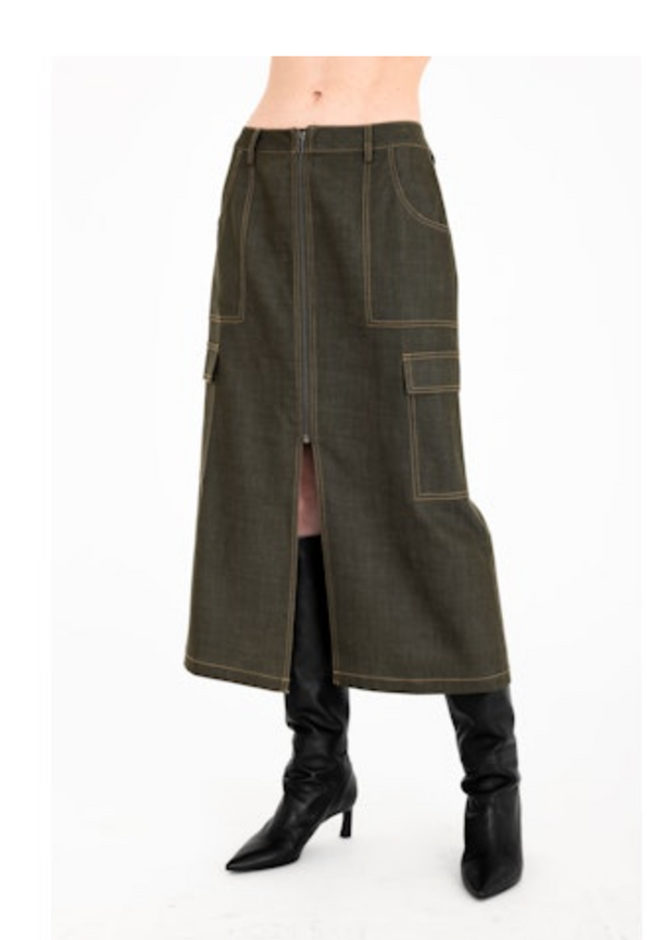 Cheyenne Eco Twill Denim Cargo Skirt | Kelp