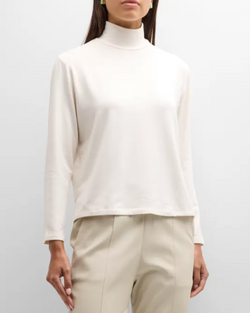 French Terry Mock Neck Long Sleeve | Cream