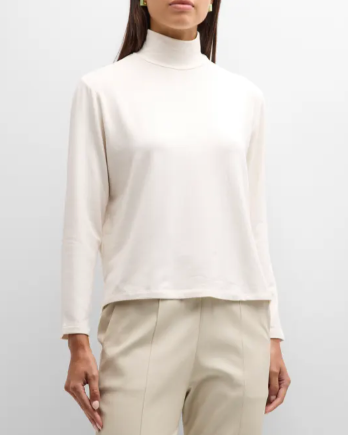 French Terry Mock Neck Long Sleeve | Cream