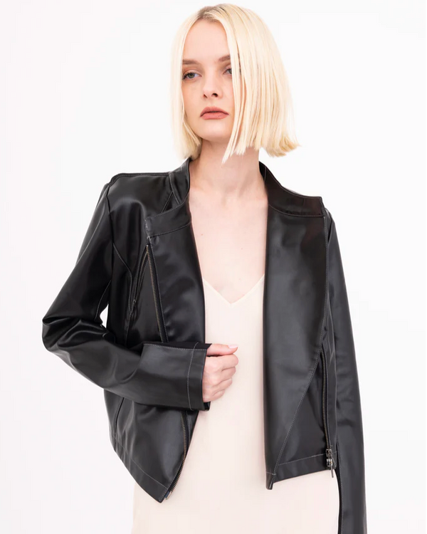 Beaumont Moto Jacket with Vegan Leather Contrast | Black