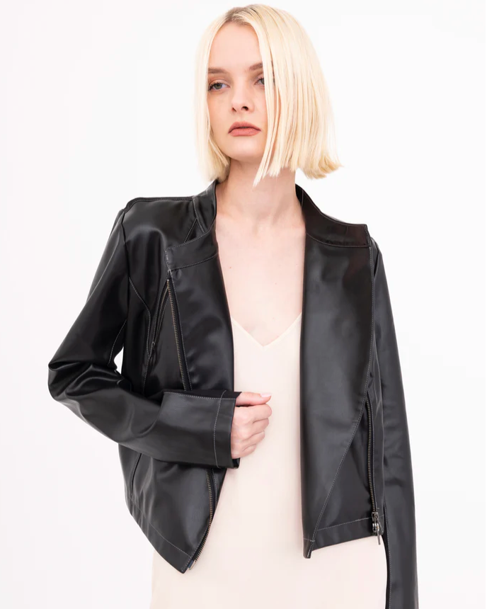 Beaumont Moto Jacket with Vegan Leather Contrast | Black