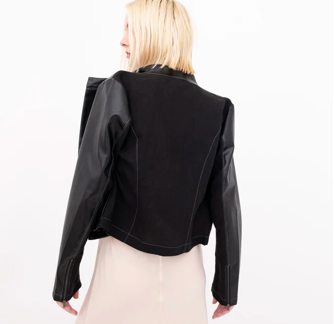 Beaumont Moto Jacket with Vegan Leather Contrast | Black
