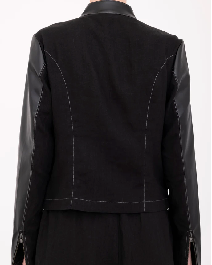 Beaumont Moto Jacket with Vegan Leather Contrast | Black
