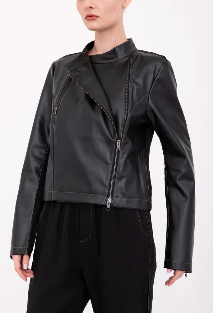 Beaumont Moto Jacket with Vegan Leather Contrast | Black