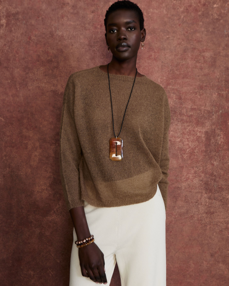 woman wearing Chan Luu Jasper Lock Pendant Necklace on white background well heeled stowe vermont