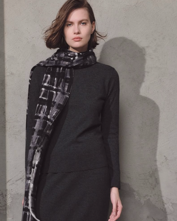 Pashmina Tartan | Black, Flannel Grey, Moonbeam