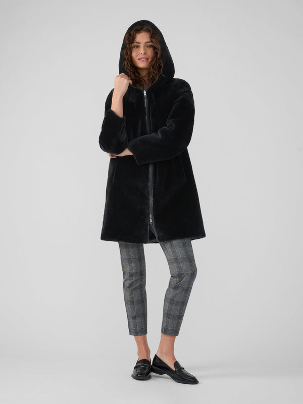 Giana Shearling & Tech Coat | Black