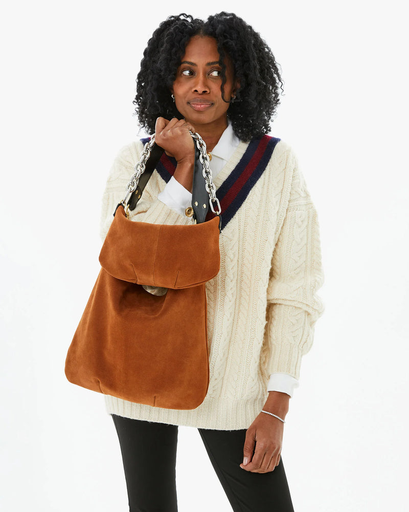 Veronique Shoulder Bag Chestnut Suede Well Heeled
