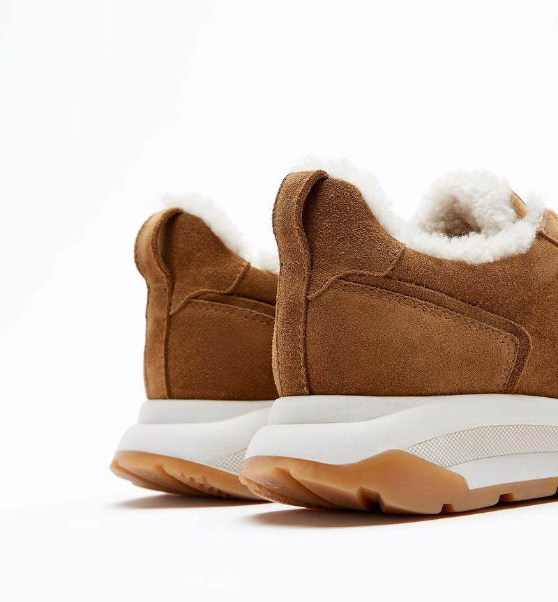 La Canadienne Vince Sneaker in Toffee Suede on white background well heeled boutique stowe vt