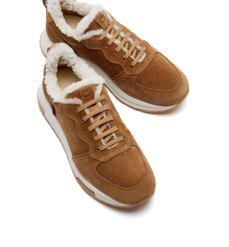 La Canadienne Vince Sneaker in Toffee Suede on white background well heeled boutique stowe vt