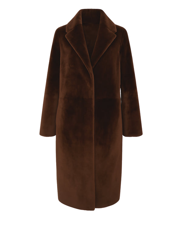 Grenn Pilot Amrit shearling tailored Jacket in Burnt Brick on white background well heeled stowe vermont