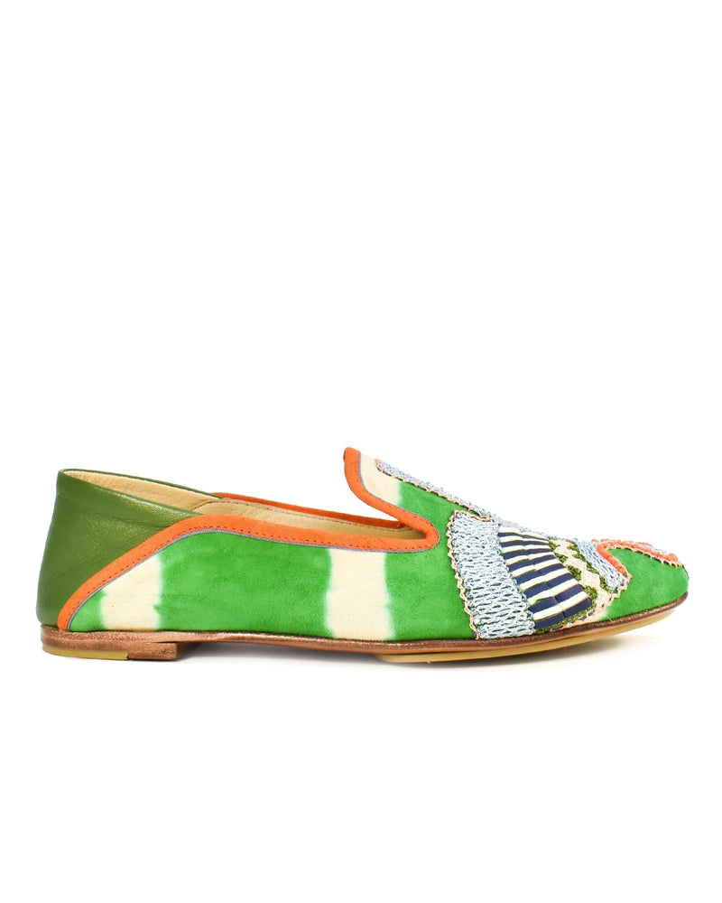 Meher Kakalia Anzu Moccasin in Kelly Ivory at well heeled boutique in stowe vermont