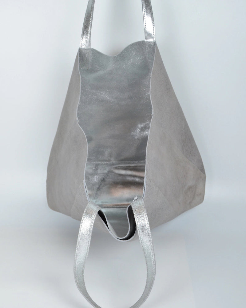 Studio Caleidoscope Perri Reversible Tote in Grey Silver shop at well heeled stowe vermont