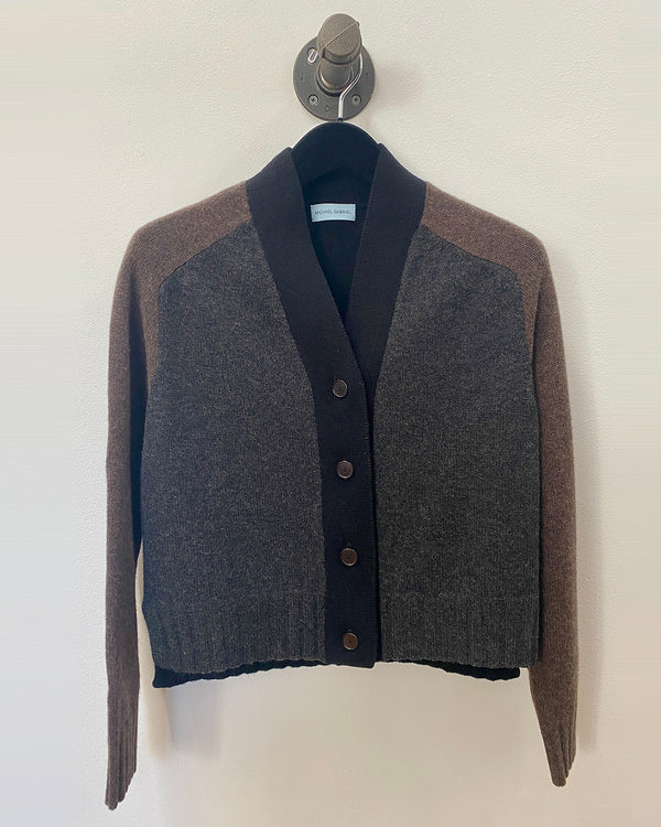 Dropped Shoulder Color Block Cardigan | Black Green Brown