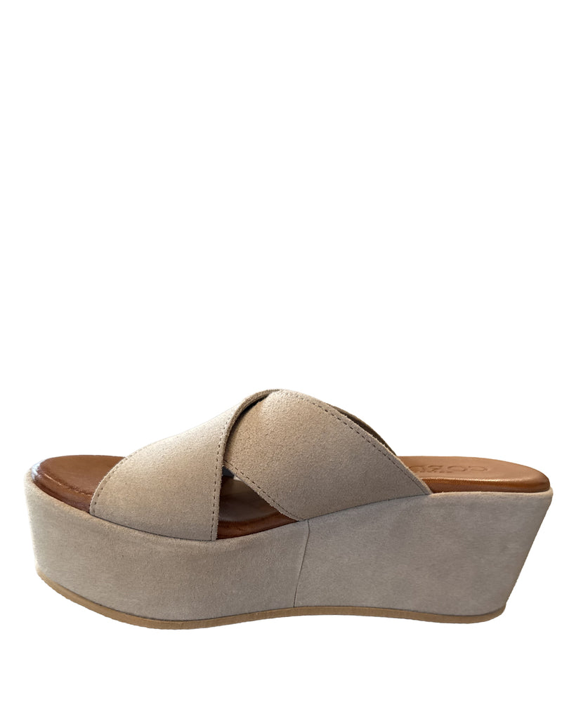 Cordani Bella Suede Platform in Arena Suede on white background well heeled stowe vermont