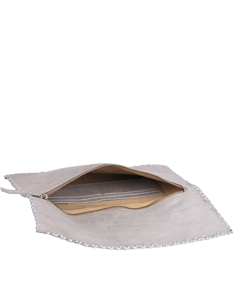 inside of Studio Caleidoscope Bella Clutch in Silver stowe vt