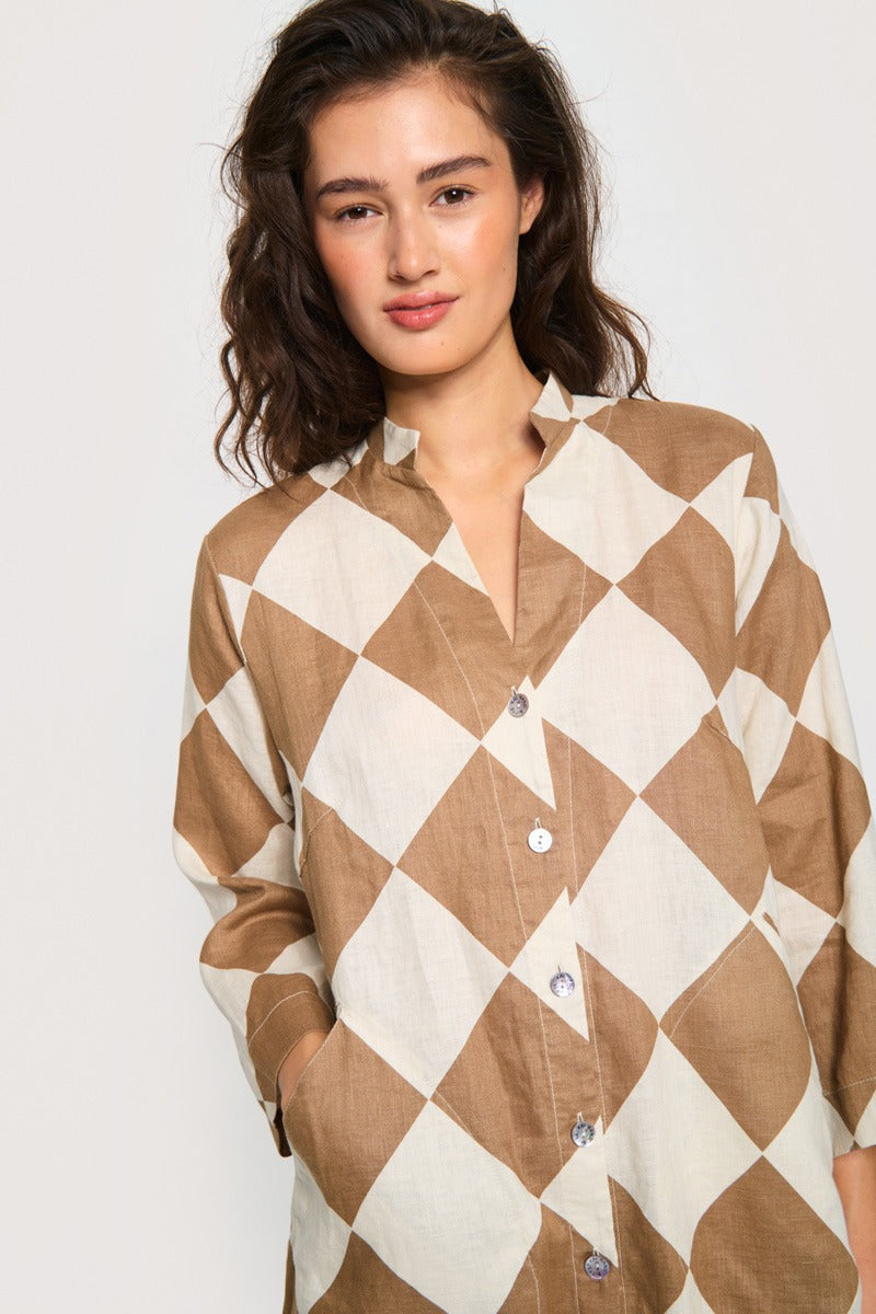 Linen Diamond Dress | Wet Sand