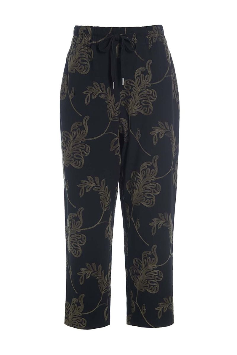 Embroidered Pants | Black Leaf