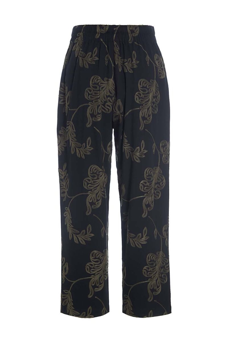 Embroidered Pants | Black Leaf