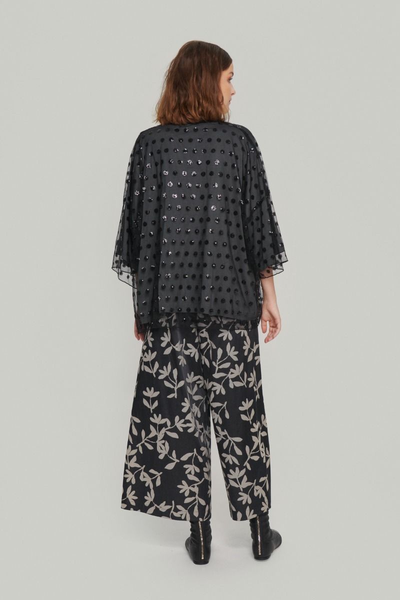 Jacquard Pant Print | Black Leaf