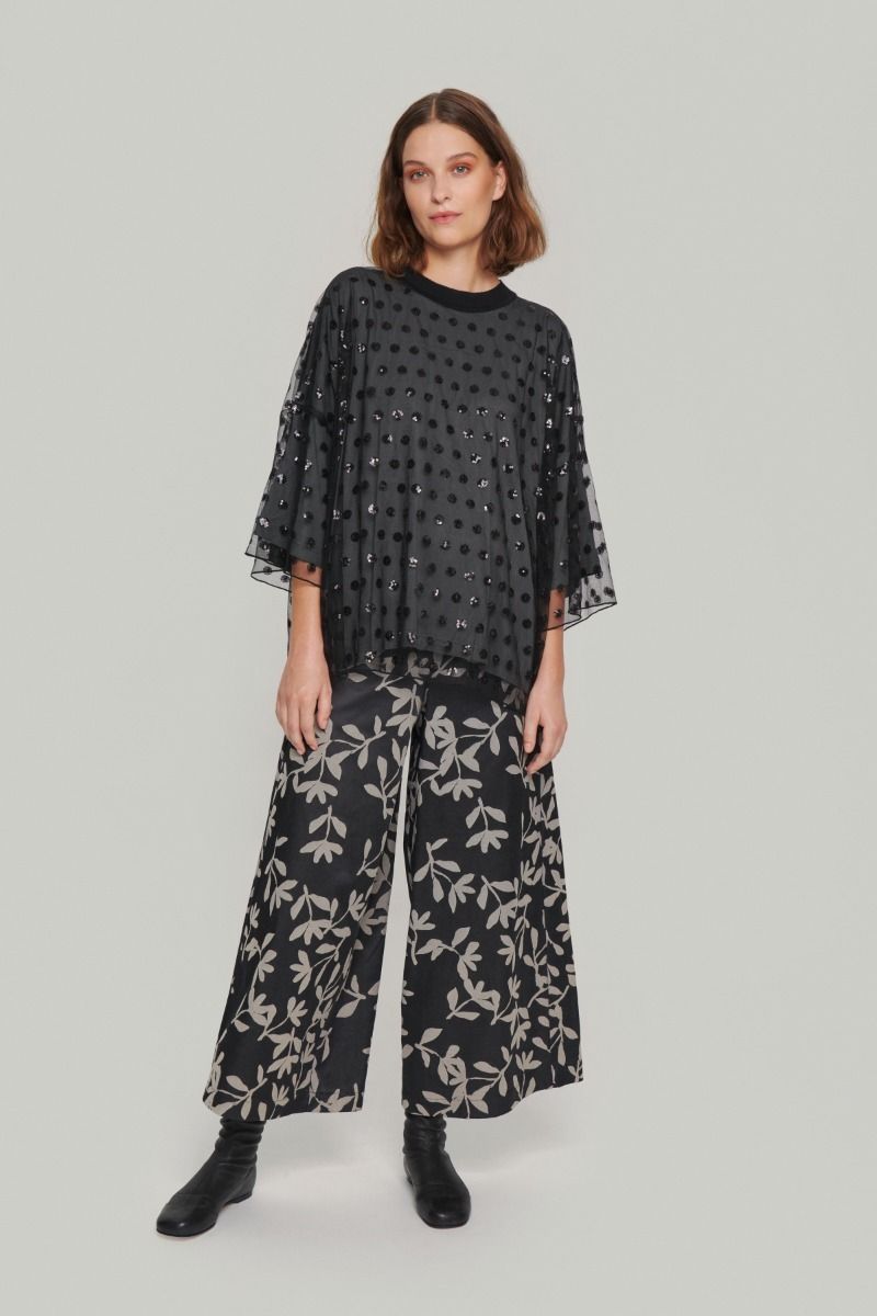 Jacquard Pant Print | Black Leaf