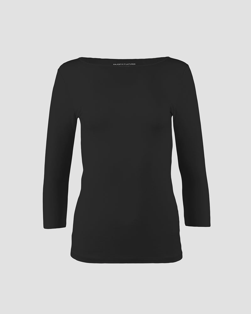 Soft Touch 3/4 Sleeve Boat Neck | Noir