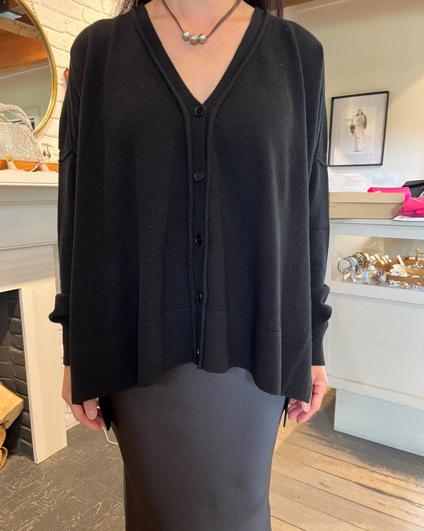 Dropped Shoulder Long Sleeve Cardigan | Black