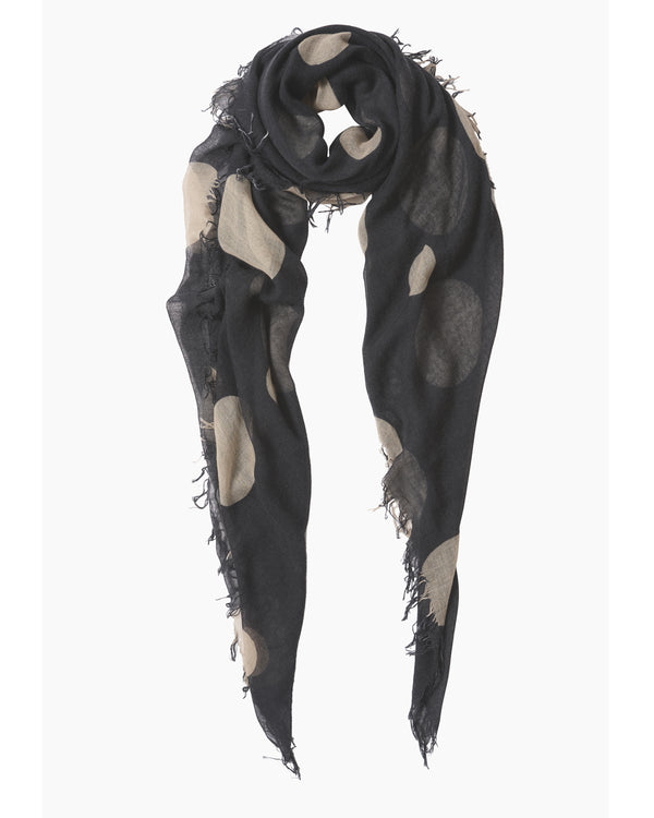 Chan Luu Cashmere & Silk Scarf in Black Creme Polka Dots on white background