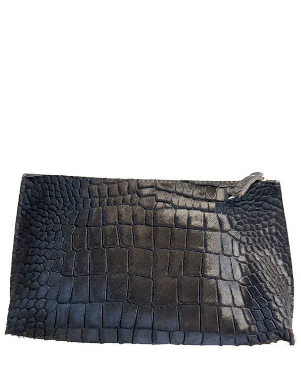 Essential Pouch | Black Embossed Gator Hair On Calf