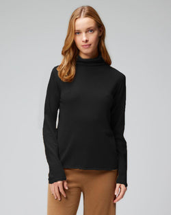 Cashmere Long Sleeve Mock T Neck | Noir