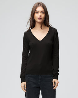 Organic Cotton Knit Long Sleeve V Neck | Noir