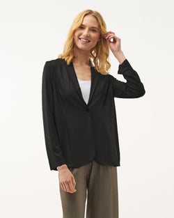 One Button Metallic Blazer | Noir