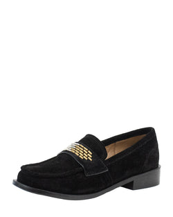 Calleen Cordero Jackson Rolex Loafer shoe in Black Suede with Brass & Nickel details at well heeled boutique stowe vt