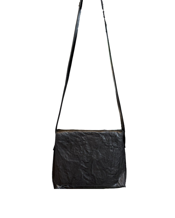 Mini Messenger | Black Rumpled Sheepskin