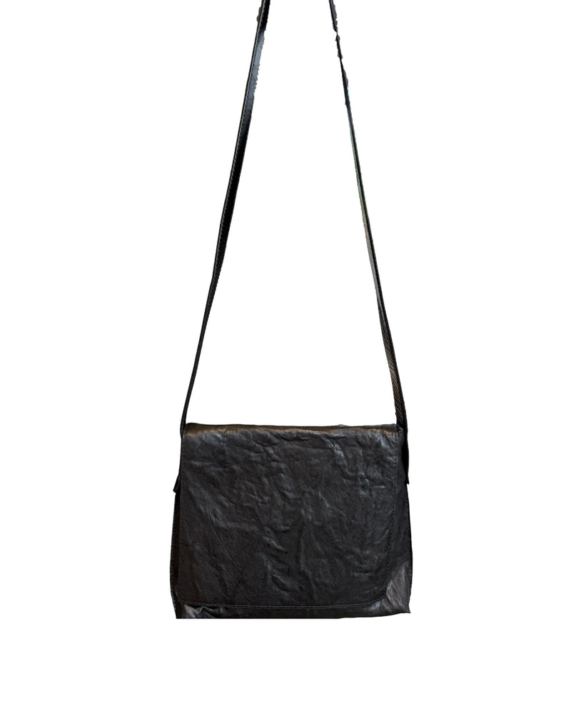 Mini Messenger | Black Rumpled Sheepskin