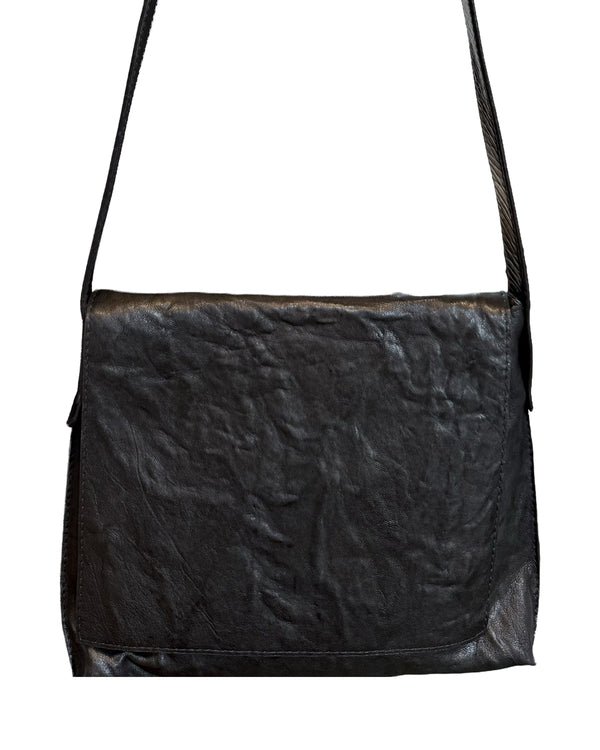 Mini Messenger | Black Rumpled Sheepskin