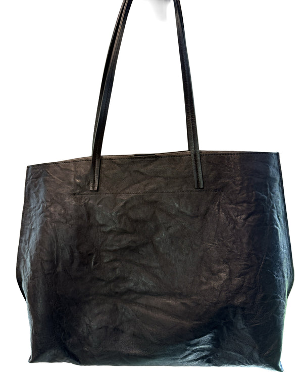 Classic Shopper Leather | Black Rumpled Sheepskin