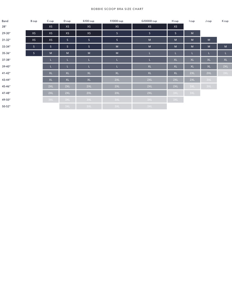 Evelyn & Bobbie Bobbie Scoop Bra size chart