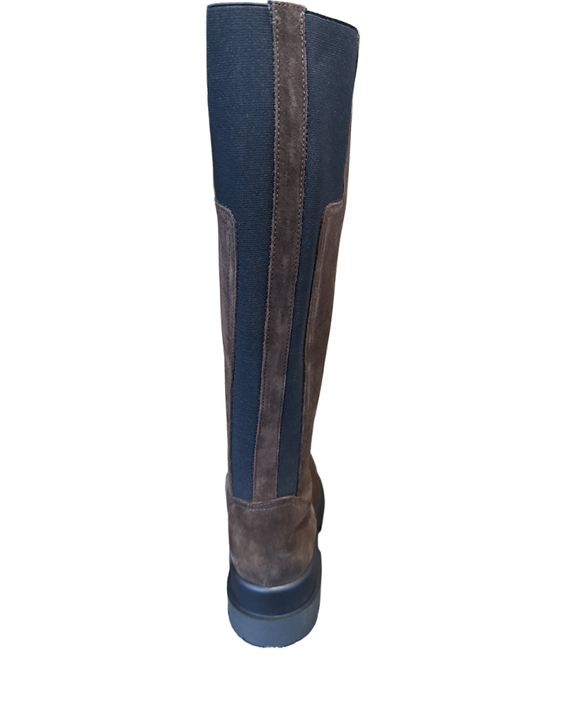 La Canadienne Boden Tall Boot in Brunette Suede on white background well heeled boutique stowe vt