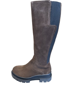La Canadienne Boden Tall Boot in Brunette Suede on white background well heeled boutique stowe vt