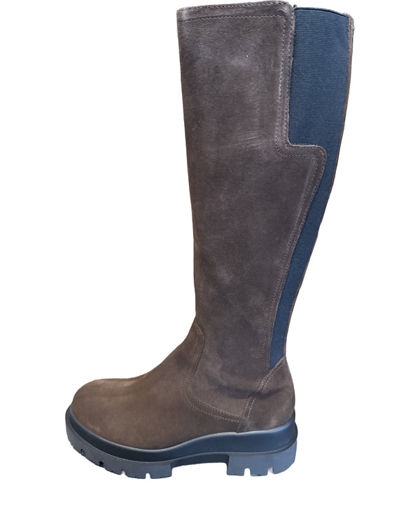La Canadienne Boden Tall Boot in Brunette Suede on white background well heeled boutique stowe vt