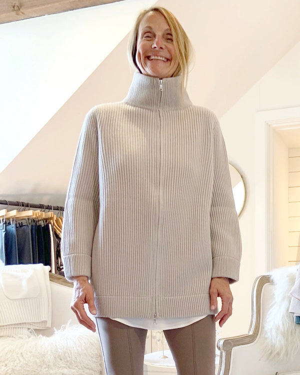Bomber Mock Neck Zip Sweater | Light Grey