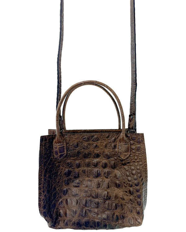 Mini Daybag | Walnut Embossed Croc