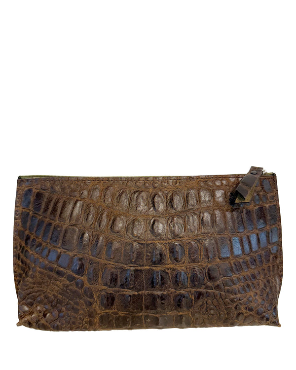 Essential Pouch | Walnut Embossed Croc