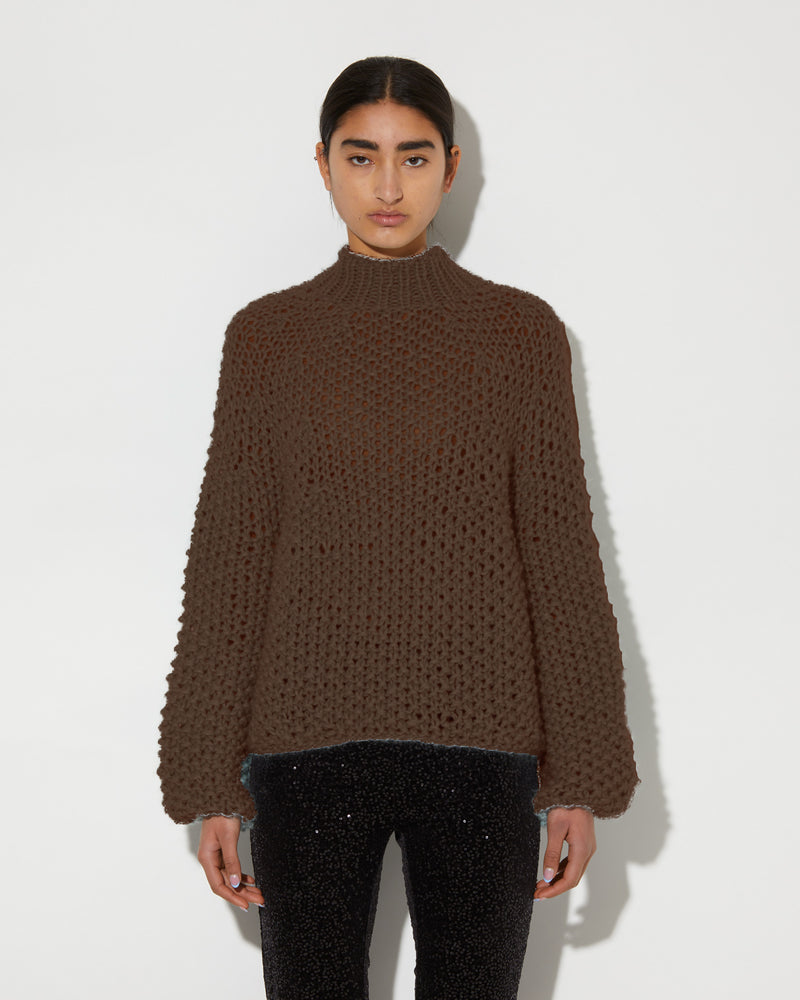 Alpaca Short Mock Neck Pullover | Brown